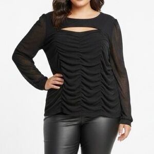 New York & Co Top Ruched Mesh Cutout Black Knit XXL Cocktail Evening Party Chic